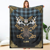 Clark Ancient Tartan Crest Premium Blanket - Celtic Stag style